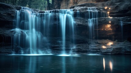 Poster - fountain in mountain at night