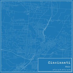  Blueprint US city map of Cincinnati, Ohio.