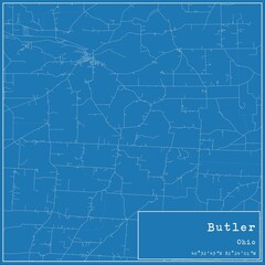 Blueprint US city map of Butler, Ohio.