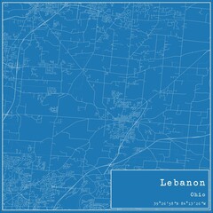  Blueprint US city map of Lebanon, Ohio.