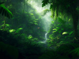 Fototapeta Mapy - Green beautifull jungle background, Generative AI Illustration.
