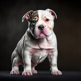 Fototapeta  -  White pocket bully puppy sitting in dark background