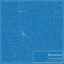 Blueprint US City Map Of Houston, Mississippi.