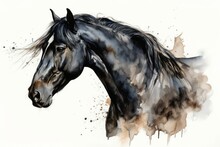 Black Horse Watercolor. Generate Ai