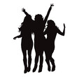 Vector silhouettes of group of women on white background.