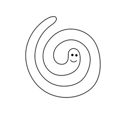 Wall Mural - Vector isolated cute cartoon funny worm curled in spiral colorless black and white contour line easy drawing