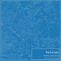 Wall Mural - Blueprint US city map of Raleigh, North Carolina.