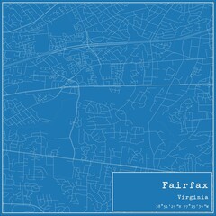  Blueprint US city map of Fairfax, Virginia.