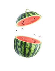 Poster - Watermelon flying in the air isolated on white background.