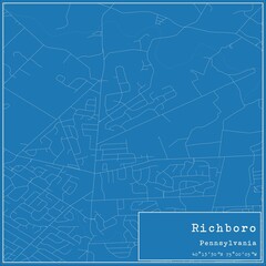  Blueprint US city map of Richboro, Pennsylvania.