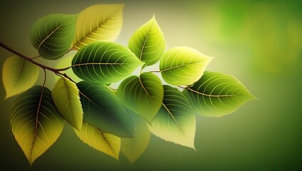 Wall Mural - newly grown green leaves against a natural blurring backdrop. generative ai