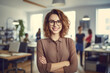 © DanteVeiil - appy female designer standing in office photorealistic Ai generated