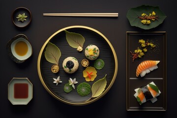 Wall Mural - Japanese food shown flatly Generative AI
