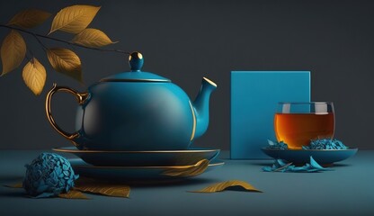 Wall Mural - copy gap in front of a blue tea idea illustration generative ai