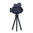 © Amanda Alamsyah - Cinematic film standing camera roll colored vector icon illustration isolated on square white background. Simple flat outlined minimalist cartoon art styled drawing.