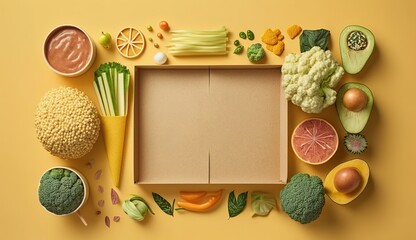 Wall Mural - vegan fast food in a flat lay composition, with room for writing generative ai