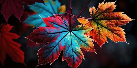 Wall Mural - falling maple leaves are a riot of color. generative ai