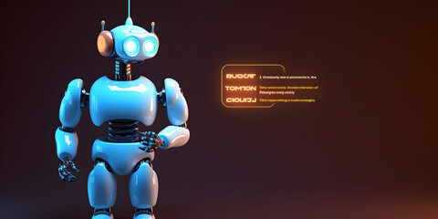 Robot with chat box. Concept of chatbot or ai assistant. AI generated