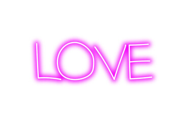 Sticker - Pink neon love word on transparent background