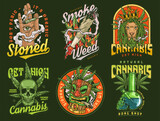 Fototapeta  - Smoking cannabis colorful set sticker