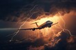 Lightning storm plane travel. Generate Ai