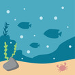 Underwater life background illustration with cute diver character