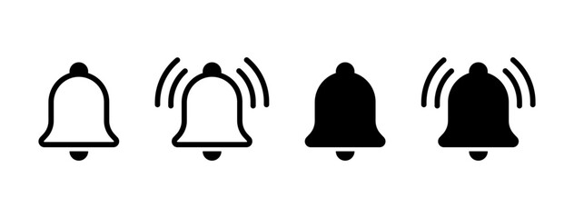 Leinwandbilder - Notification bell icon set. Alarm symbol. Ringing bells. incoming inbox message sign, outline flat notification reminder icons collection. vector illustration