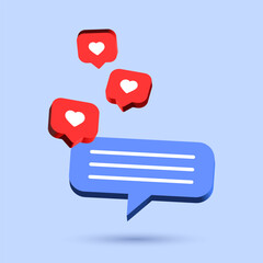 Wall Mural - 3d message chat speech bubble icon. heart in speech bubble icon , like social media notification icons. online communication background concept. digital marketing. 3d rendering vector illustration