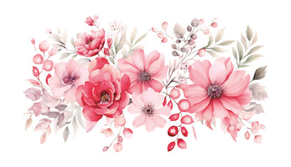 red and pink flower arrangement watercolor. vector illustration
