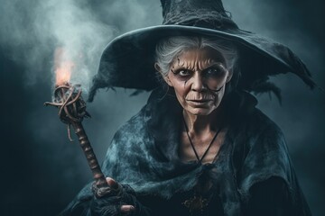 Old Scary Witch for Halloween. Generative AI