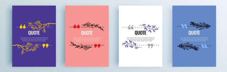 Wall Mural - Quote frames blank templates set. Text in brackets, citation empty speech bubbles, quote bubbles. Textbox isolated on color background. Vector illustration.