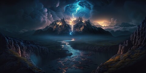 Wall Mural - night landscape view from sky beautiful night sky stars dark majestic. generative ai aig15.