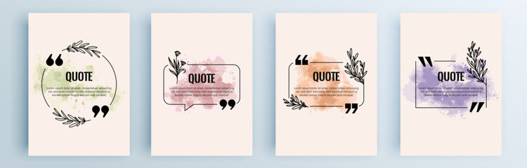 Wall Mural - Quote frames blank templates set. Text in brackets, citation empty speech bubbles, quote bubbles. Textbox isolated on color background. Vector illustration.