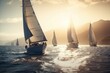 © Iryna - Many sailing yachts in the rays of sunset. Generative ai.