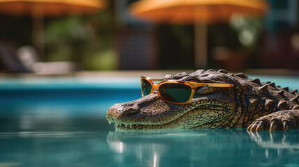 Crocodile alligator poolside