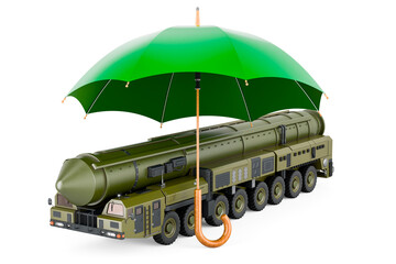 Canvas Print - Scud missile, mobile short-range ballistic missile system under umbrella. 3D rendering