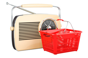 Wall Mural - Digital receiver radio with shopping basket, 3D rendering