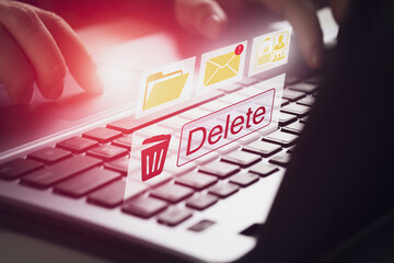 deleting documents, spam mail, electronic messages or personal information in computer system. conce