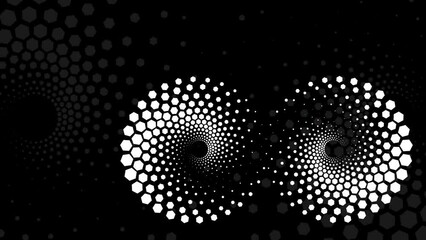 Wall Mural - Animated Black and White Pattern with Hexagons. Abstract Rotating Polygonal Texture. Loop Seamless Stock Footage. 3D Graphic