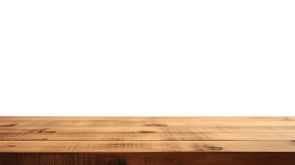 a front view of a dark brown, empty wooden table with transparent background, serving as a blank woo