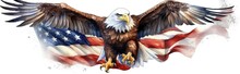 American Focus Eagle In Flight  With American Flag Watercolor