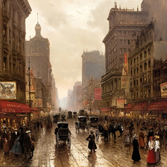 An impressionist painting of the Times Square neighborhood in New York City in the 1880s - Generative AI