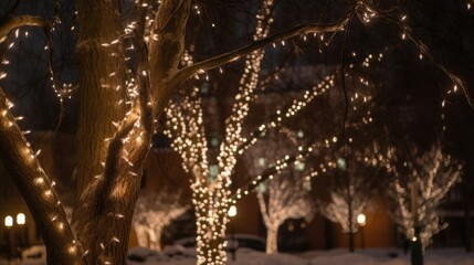 Sticker - Branches of Christmas Trees with Lights in Foreground