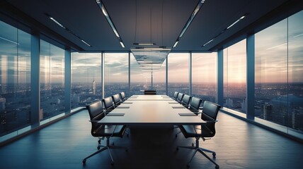 Wall Mural - Large boardroom in modern office with great view. Generative AI