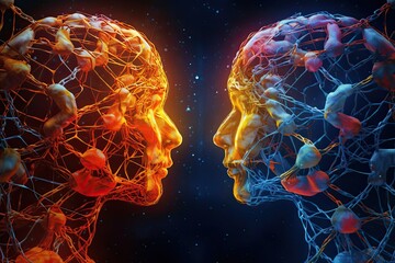 Mind Communication: Abstract Brainstorming with Telepathy Concept and Colorful Chain Connection (3:2 Ratio): Generative AI