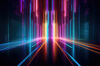 © remake - Neon lights and lines glow in perspective. Creative concept with abstract multi-colored stripes and futuristic technology Ai generative.