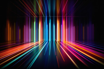 Futuristic neon light perspectives. Visualizing business analytics and financial growth in a technology driven network of information. Ai generative.