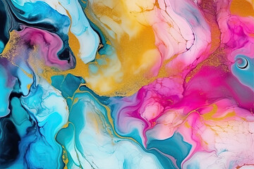 Wall Mural - Bright color ink abstract fluid art background