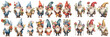 gnomes watercolor set cut out transparent background, PNG ,Watercolor collection of hand drawn