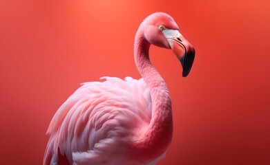 Wall Mural - Pink flamingo against pink background. Generative AI.